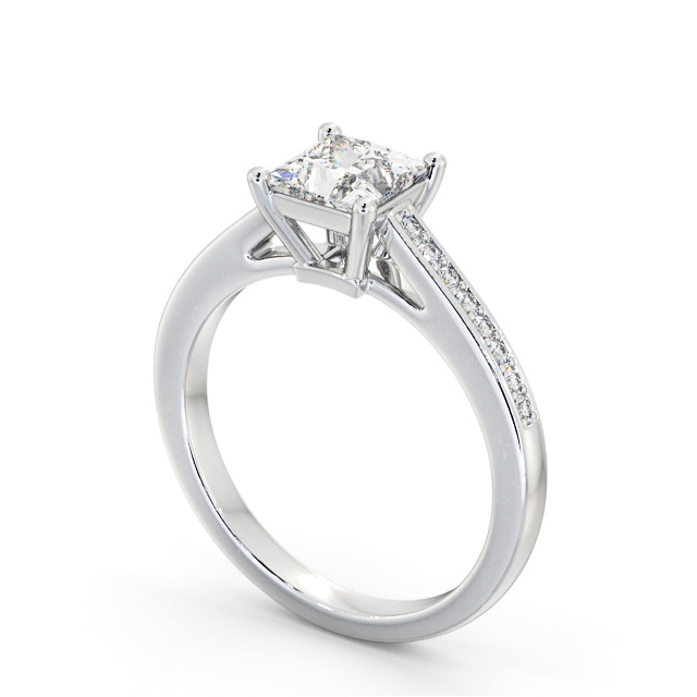 Princess Diamond Engagement Ring 9K White Gold Solitaire With Side Stones - Claudette ENPR66S_WG_SIDE