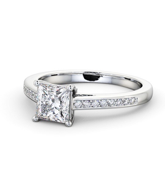  Princess Diamond Engagement Ring 9K White Gold Solitaire With Side Stones - Claudette ENPR66S_WG_THUMB2 