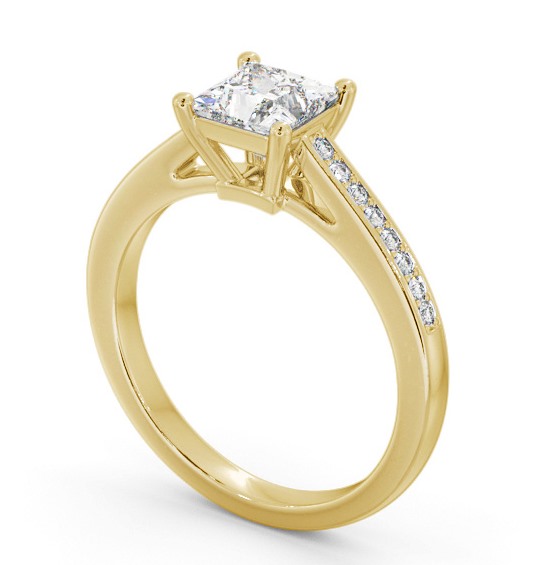 Princess Diamond Engagement Ring 18K Yellow Gold Solitaire With Side Stones - Claudette ENPR66S_YG_THUMB1