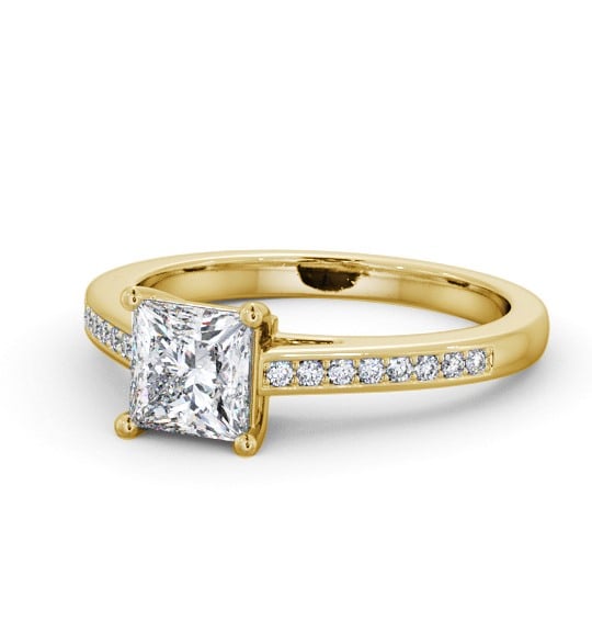  Princess Diamond Engagement Ring 9K Yellow Gold Solitaire With Side Stones - Claudette ENPR66S_YG_THUMB2 