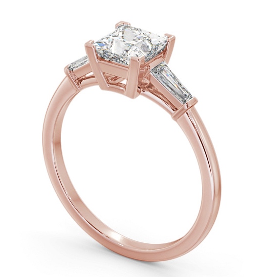 Princess Diamond Engagement Ring 9K Rose Gold Solitaire with Tapered Baguette Side Stones ENPR67S_RG_THUMB1