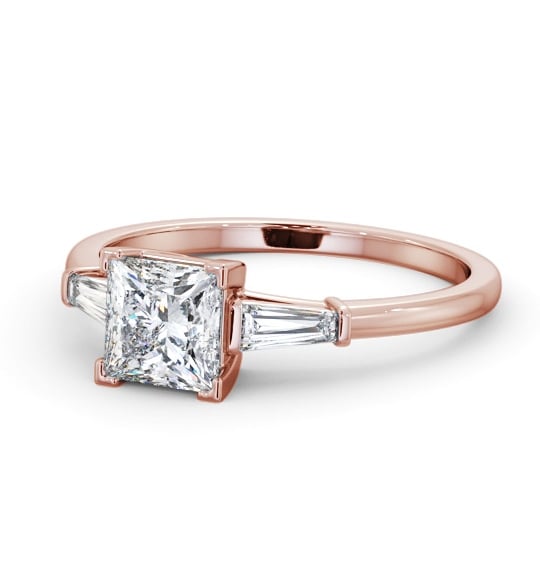  Princess Diamond Engagement Ring 18K Rose Gold Solitaire With Side Stones - Brinsford ENPR67S_RG_THUMB2 