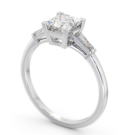 Princess Diamond Engagement Ring 18K White Gold Solitaire with Tapered Baguette Side Stones ENPR67S_WG_THUMB1