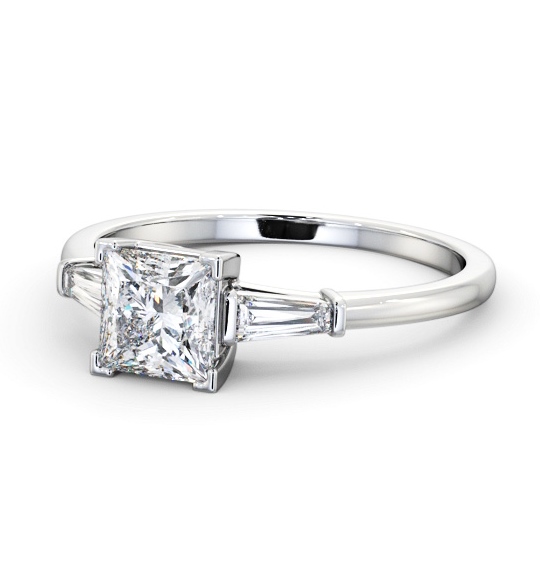 Princess Diamond Engagement Ring 18K White Gold Solitaire with Tapered Baguette Side Stones ENPR67S_WG_THUMB2 
