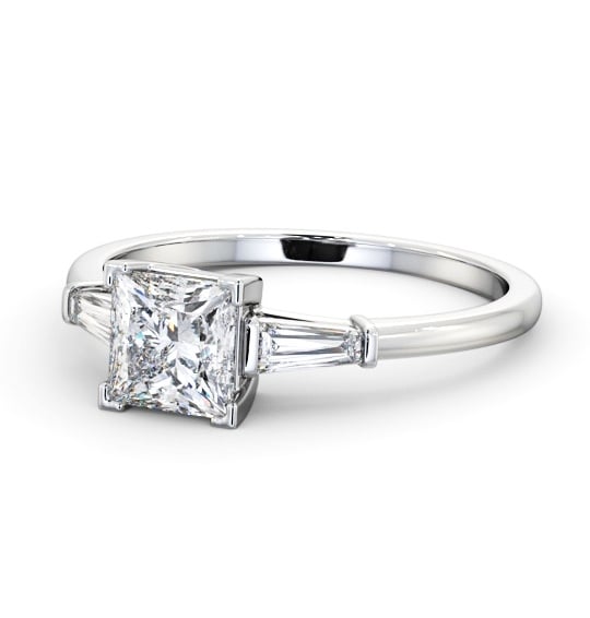  Princess Diamond Engagement Ring 18K White Gold Solitaire With Side Stones - Brinsford ENPR67S_WG_THUMB2 