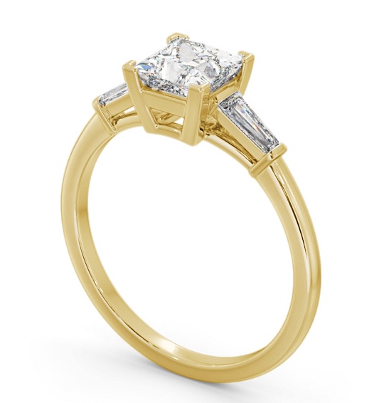 Princess Diamond Engagement Ring 9K Yellow Gold Solitaire with Tapered Baguette Side Stones ENPR67S_YG_THUMB1