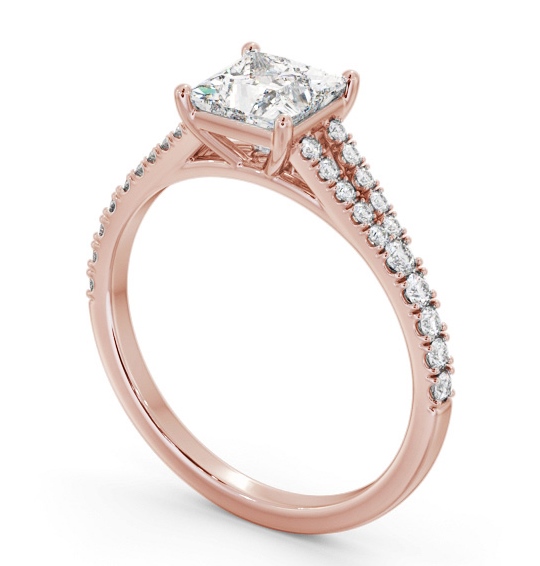  Princess Diamond Engagement Ring 18K Rose Gold Solitaire With Side Stones - Harrington ENPR68S_RG_THUMB1 