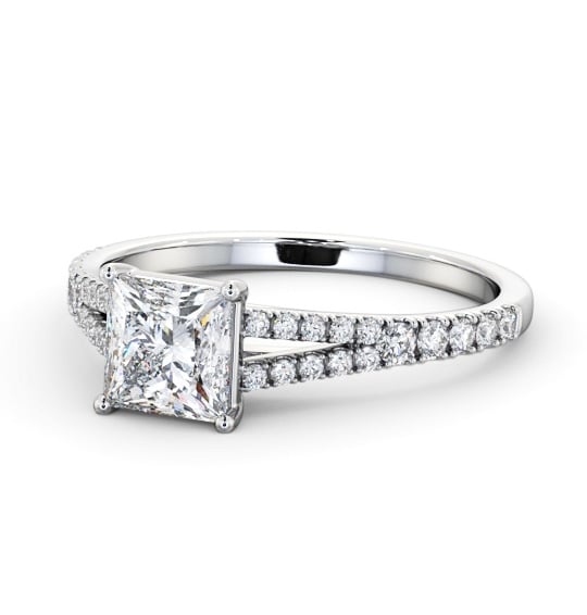 Princess Diamond Split Band Engagement Ring 18K White Gold Solitaire with Channel Set Side Stones ENPR68S_WG_THUMB2 