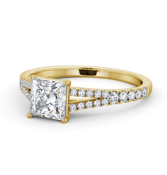 Princess Diamond Engagement Ring 18K Yellow Gold Solitaire With Side Stones - Harrington ENPR68S_YG_THUMB2 