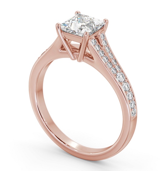  Princess Diamond Engagement Ring 9K Rose Gold Solitaire With Side Stones - Everingham ENPR69S_RG_THUMB1 