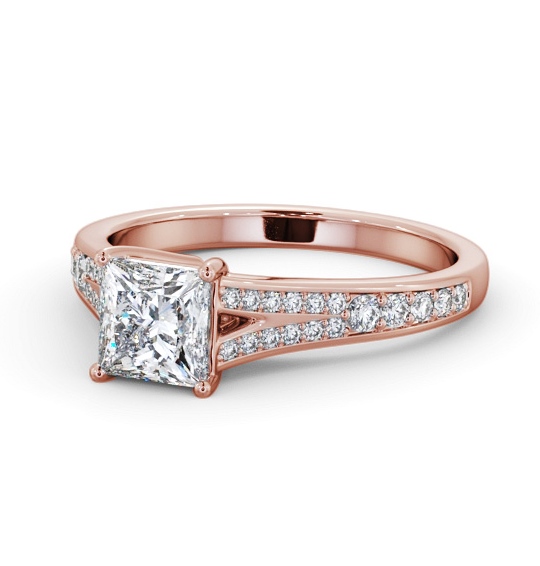  Princess Diamond Engagement Ring 9K Rose Gold Solitaire With Side Stones - Everingham ENPR69S_RG_THUMB2 