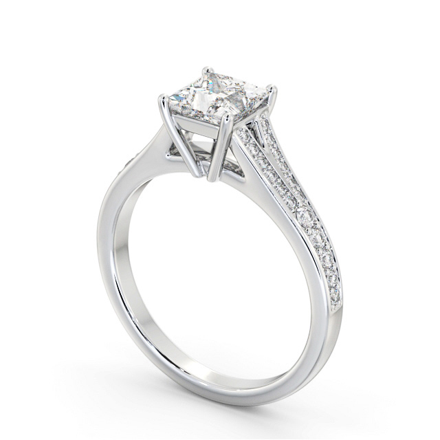 Princess Diamond Engagement Ring Palladium Solitaire With Side Stones - Everingham ENPR69S_WG_SIDE