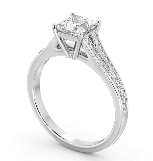  Princess Diamond Engagement Ring 18K White Gold Solitaire With Side Stones - Everingham ENPR69S_WG_THUMB1 