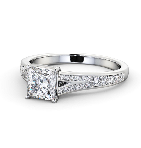  Princess Diamond Engagement Ring 9K White Gold Solitaire With Side Stones - Everingham ENPR69S_WG_THUMB2 
