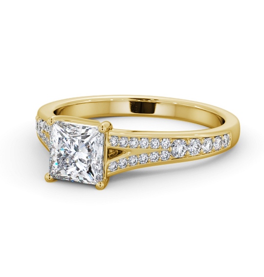  Princess Diamond Engagement Ring 18K Yellow Gold Solitaire With Side Stones - Everingham ENPR69S_YG_THUMB2 