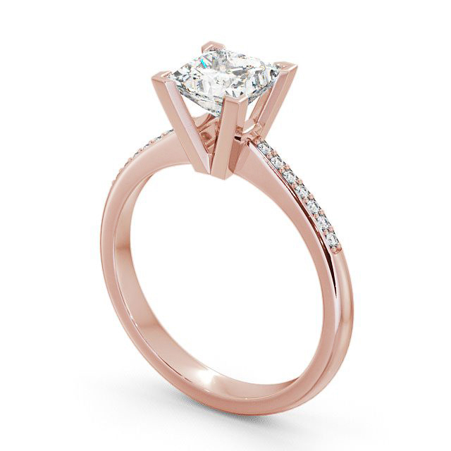 Princess Diamond Engagement Ring 18K Rose Gold Solitaire With Side Stones - Brinsea