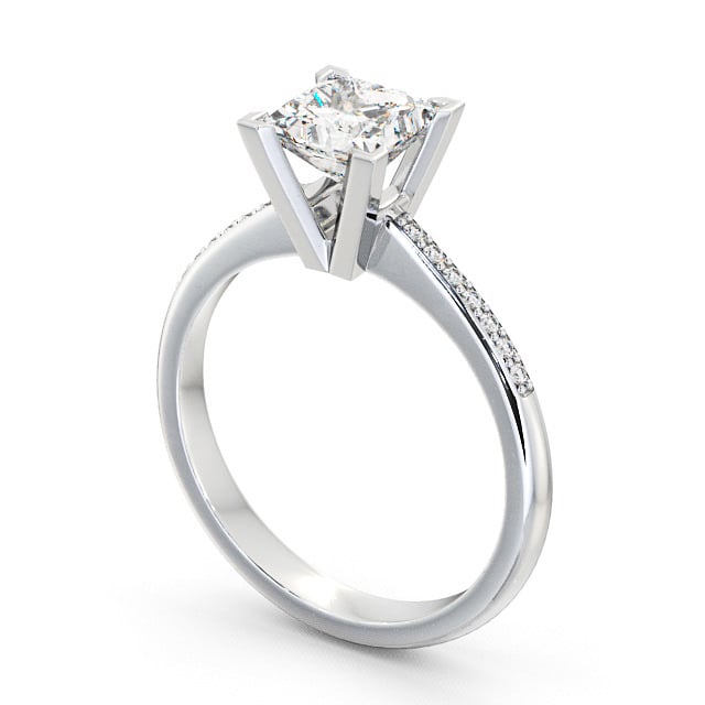 Princess Diamond Engagement Ring 9K White Gold Solitaire With Side Stones - Brinsea
