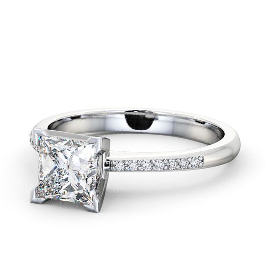 Princess Diamond High Setting Engagement Ring 18K White Gold Solitaire with Channel Set Side Stones ENPR6S_WG_THUMB2 