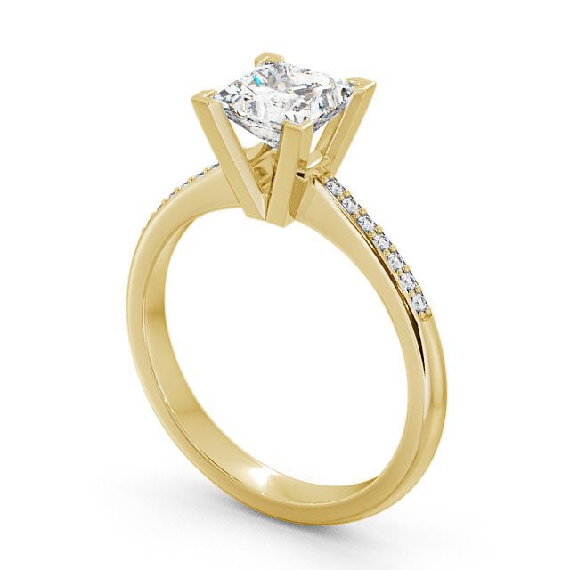 Princess Diamond Engagement Ring 18K Yellow Gold Solitaire With Side Stones - Brinsea