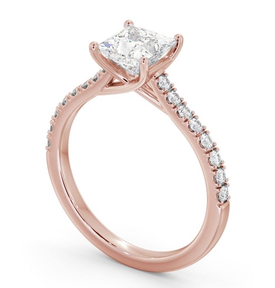 Princess Diamond Trellis Design Engagement Ring 9K Rose Gold Solitaire with Channel Set Side Stones ENPR70S_RG_THUMB1