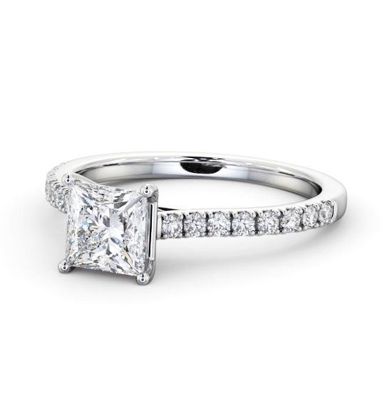 Princess Diamond Trellis Design Engagement Ring 18K White Gold Solitaire with Channel Set Side Stones ENPR70S_WG_THUMB2 