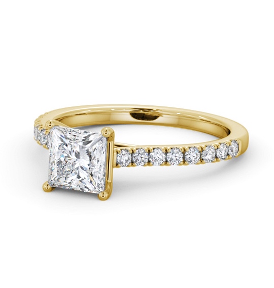  Princess Diamond Engagement Ring 18K Yellow Gold Solitaire With Side Stones - Carley ENPR70S_YG_THUMB2 