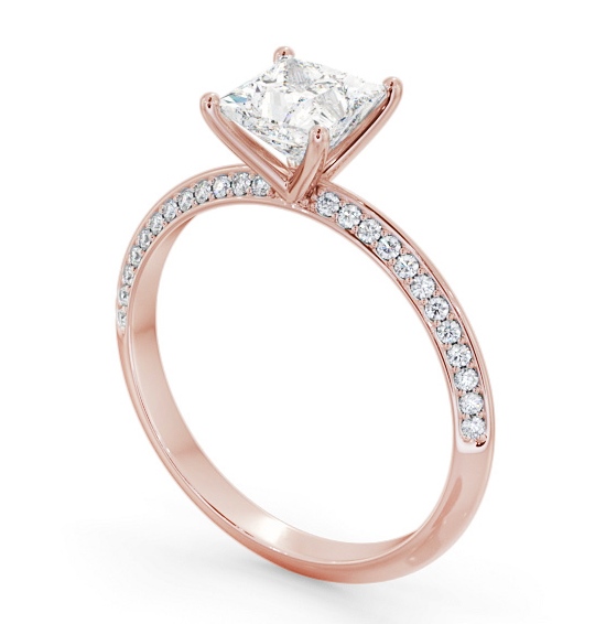  Princess Diamond Engagement Ring 9K Rose Gold Solitaire With Side Stones - Fountine ENPR71S_RG_THUMB1 