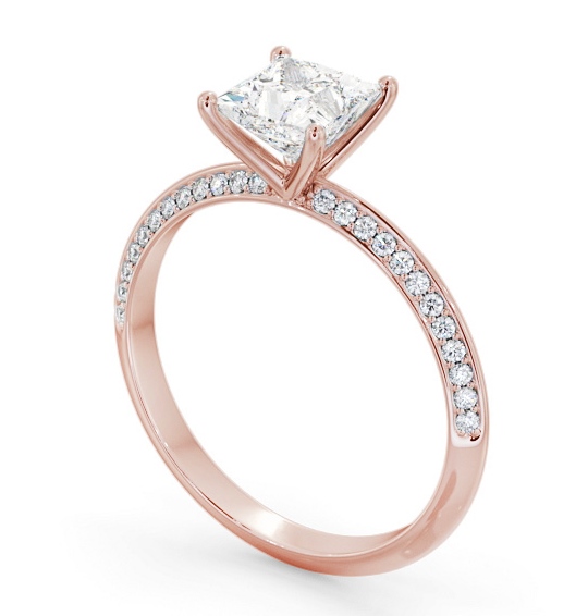 Princess Diamond Knife Edge Engagement Ring 9K Rose Gold Solitaire with Channel Set Side Stones ENPR71S_RG_THUMB1