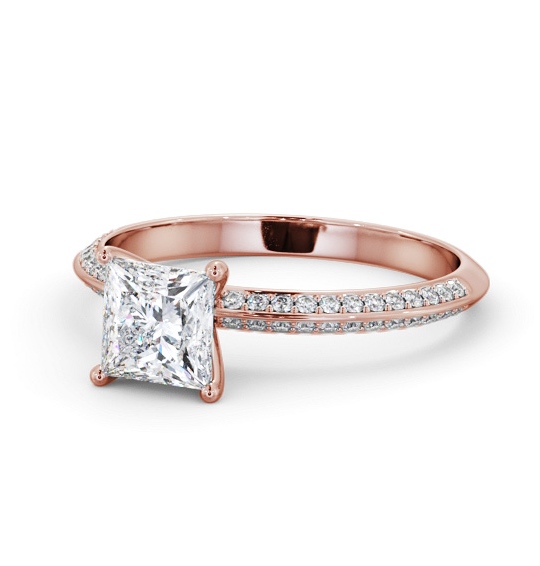  Princess Diamond Engagement Ring 18K Rose Gold Solitaire With Side Stones - Fountine ENPR71S_RG_THUMB2 