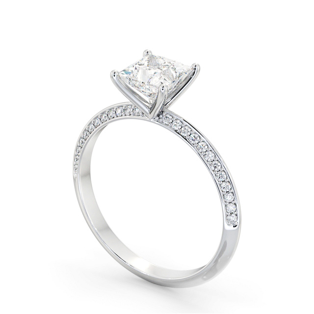Princess Diamond Engagement Ring 18K White Gold Solitaire With Side Stones - Fountine ENPR71S_WG_SIDE