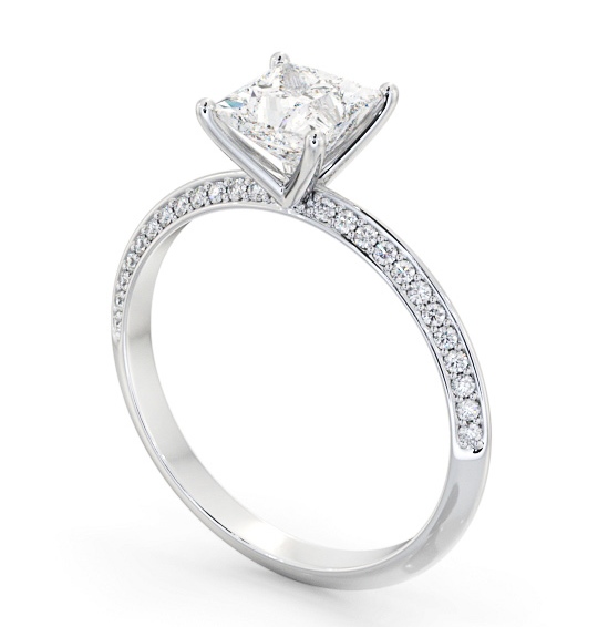  Princess Diamond Engagement Ring Platinum Solitaire With Side Stones - Fountine ENPR71S_WG_THUMB1 