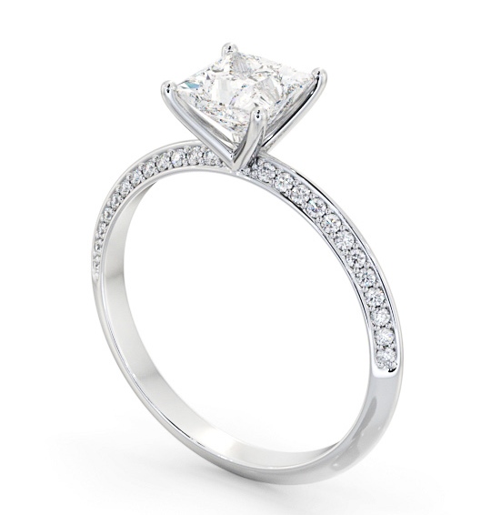 Princess Diamond Knife Edge Engagement Ring 18K White Gold Solitaire with Channel Set Side Stones ENPR71S_WG_THUMB1