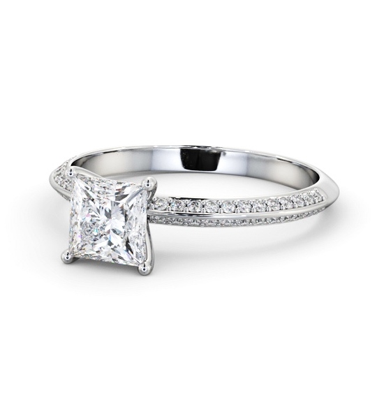  Princess Diamond Engagement Ring 18K White Gold Solitaire With Side Stones - Fountine ENPR71S_WG_THUMB2 