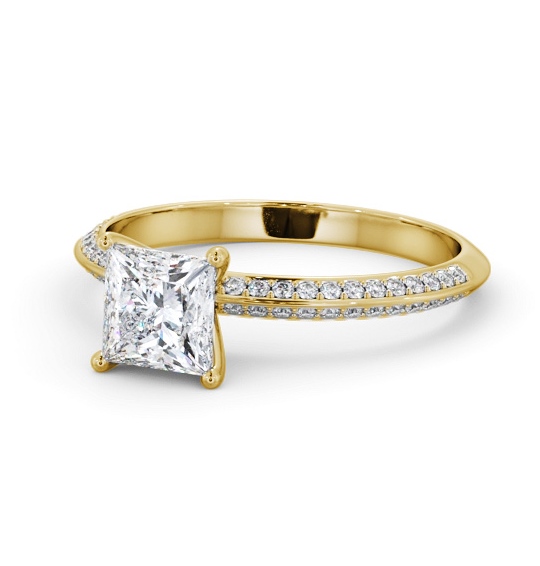  Princess Diamond Engagement Ring 9K Yellow Gold Solitaire With Side Stones - Fountine ENPR71S_YG_THUMB2 