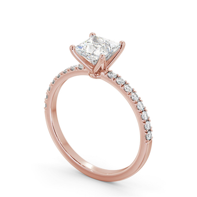 Princess Diamond Engagement Ring 18K Rose Gold Solitaire With Side Stones - Courtney ENPR72S_RG_SIDE