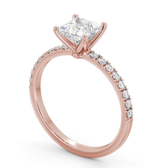 Princess Diamond 4 Prong Engagement Ring 9K Rose Gold Solitaire with Channel Set Side Stones ENPR72S_RG_THUMB1 