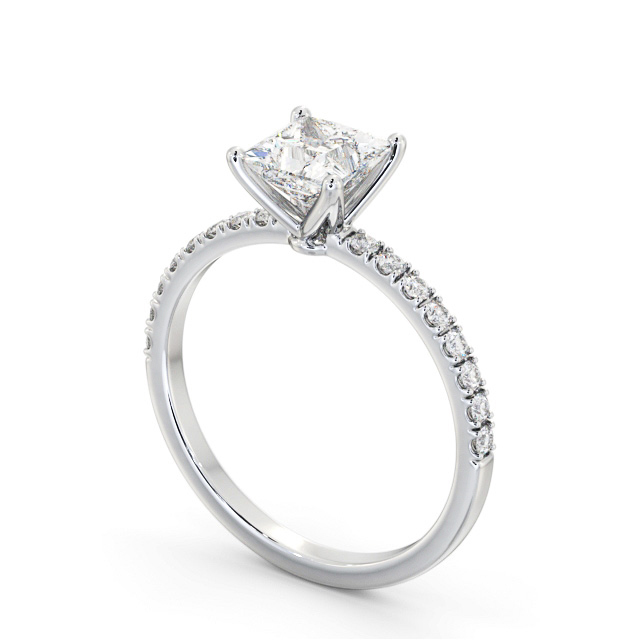 Princess Diamond Engagement Ring 18K White Gold Solitaire With Side Stones - Courtney ENPR72S_WG_SIDE