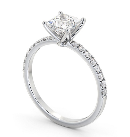 Princess Diamond 4 Prong Engagement Ring 18K White Gold Solitaire with Channel Set Side Stones ENPR72S_WG_THUMB1 