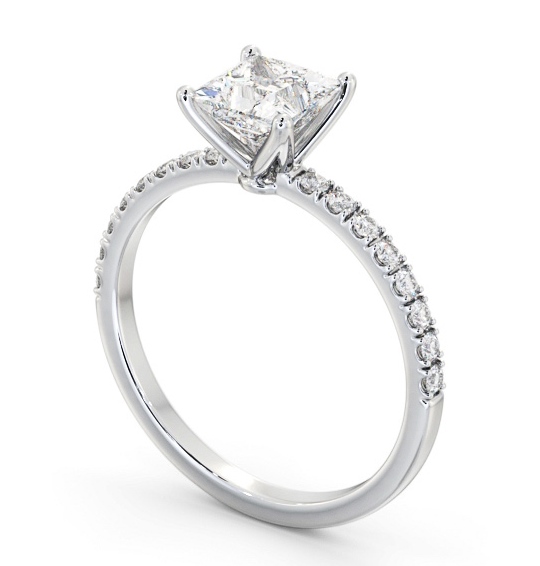 Princess Diamond 4 Prong Engagement Ring 18K White Gold Solitaire with Channel Set Side Stones ENPR72S_WG_THUMB1