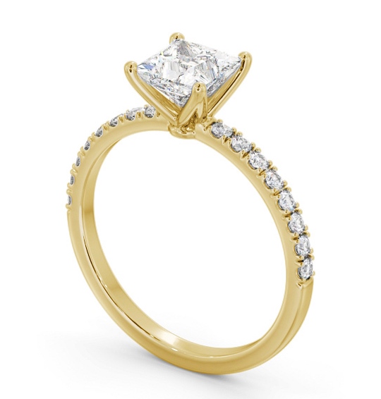 Princess Diamond 4 Prong Engagement Ring 9K Yellow Gold Solitaire with Channel Set Side Stones ENPR72S_YG_THUMB1
