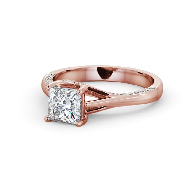 Princess Diamond Engagement Ring 18K Rose Gold Solitaire With Side Stones - Apthorpe ENPR73_RG_FLAT