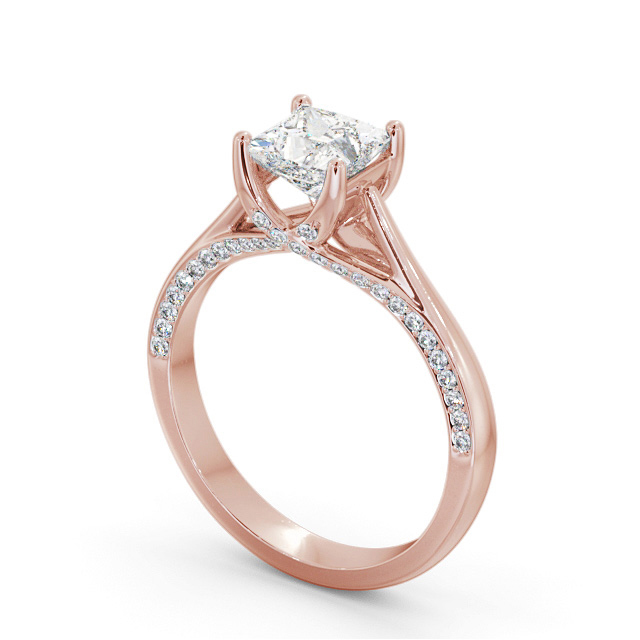 Princess Diamond Engagement Ring 18K Rose Gold Solitaire With Side Stones - Apthorpe ENPR73_RG_SIDE