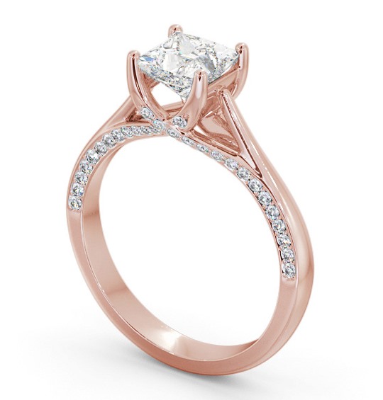 Princess Diamond Vintage Style Engagement Ring 18K Rose Gold Solitaire with Channel Set Side Stones ENPR73_RG_THUMB1 