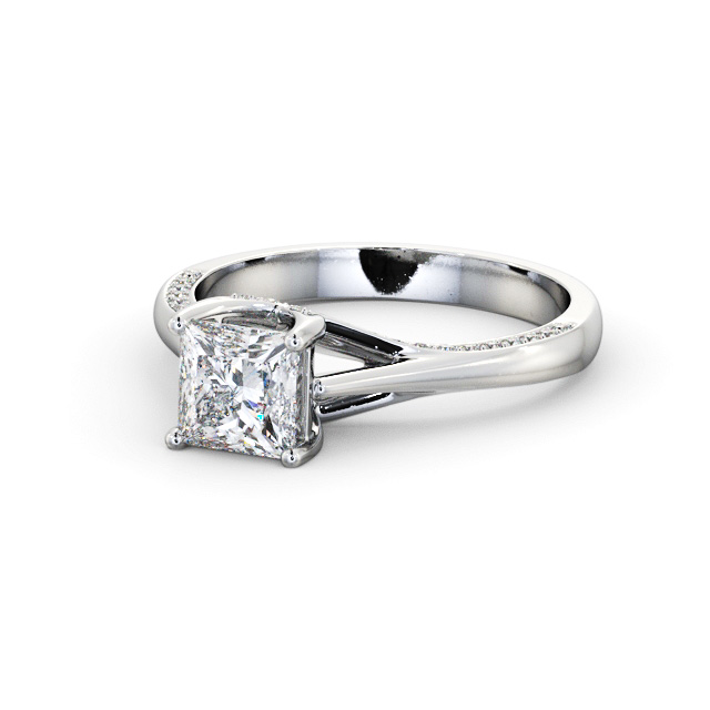 Princess Diamond Engagement Ring Palladium Solitaire With Side Stones - Apthorpe ENPR73_WG_FLAT