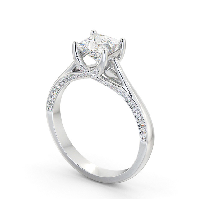 Princess Diamond Engagement Ring Platinum Solitaire With Side Stones - Apthorpe ENPR73_WG_SIDE