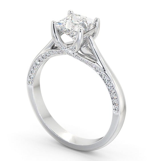 Princess Diamond Vintage Style Engagement Ring 18K White Gold Solitaire with Channel Set Side Stones ENPR73_WG_THUMB1 