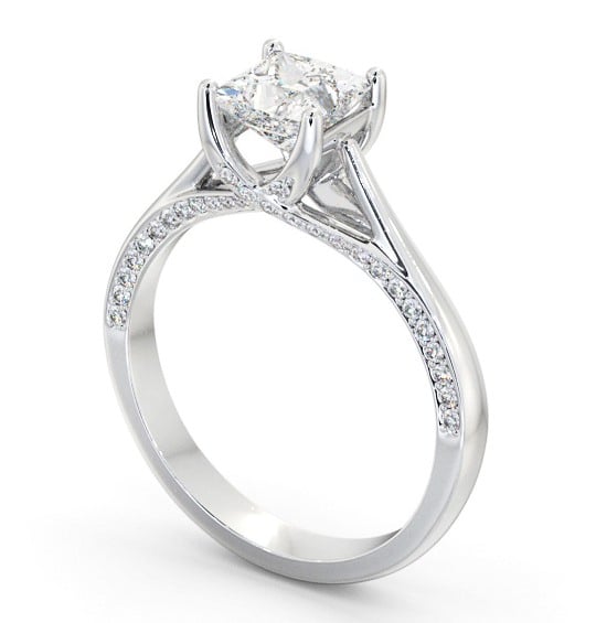 Princess Diamond Vintage Style Engagement Ring 18K White Gold Solitaire with Channel Set Side Stones ENPR73_WG_THUMB1