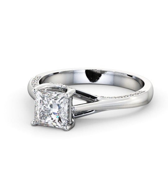 Princess Diamond Vintage Style Engagement Ring 18K White Gold Solitaire with Channel Set Side Stones ENPR73_WG_THUMB2 