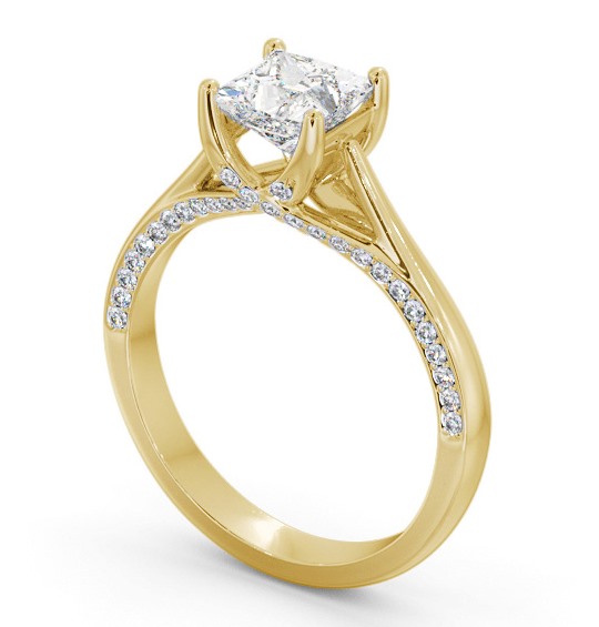 Princess Diamond Vintage Style Engagement Ring 9K Yellow Gold Solitaire with Channel Set Side Stones ENPR73_YG_THUMB1