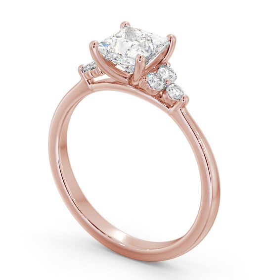 Princess Diamond Engagement Ring 9K Rose Gold Solitaire with Three Round Diamonds On Each Side ENPR73S_RG_THUMB1